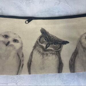Owl Print Canvas Zipper Bag